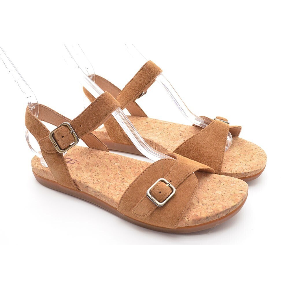 Ugg Mae Chestnut Suede Ankle Strap Sandals 39 / 8 New